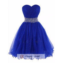 Oem Wholesale 2016 Gorgeous Knee Length Organza Beads Royal Blue Prom Dresses Party Gown